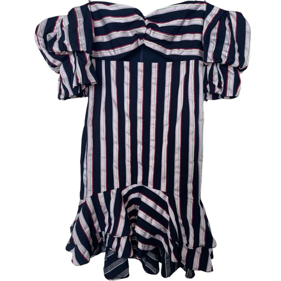 WAYF Korbin Striped Off-the-Shoulder Dress | Navy Lavender Strapless Mini Small - Picture 5 of 7